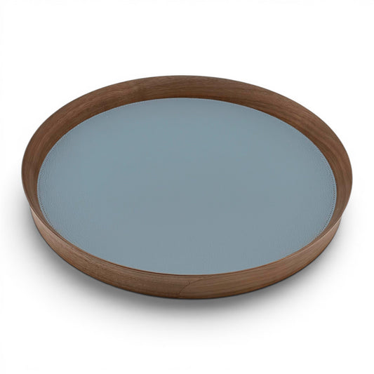 Italian Leather and Wood Tray - Steel Blue, Medium
