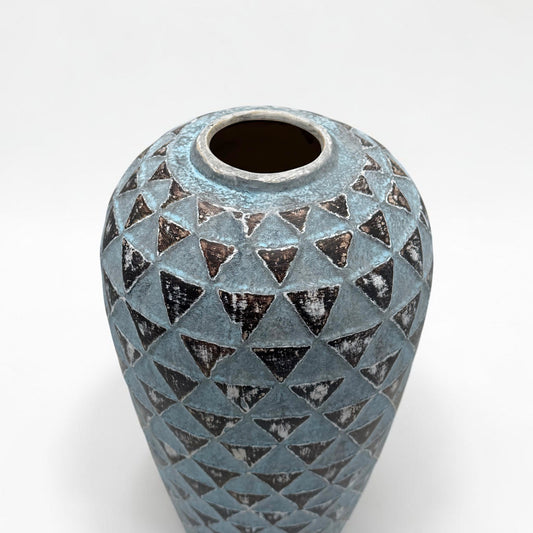 Tall Blue and Black Ceramic Vase