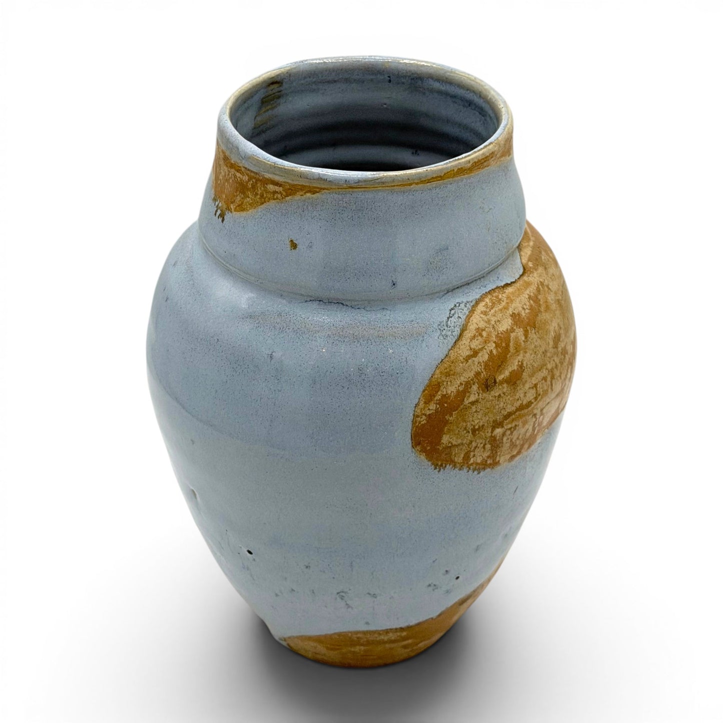 Partially Glazed Blue and Peach Vase