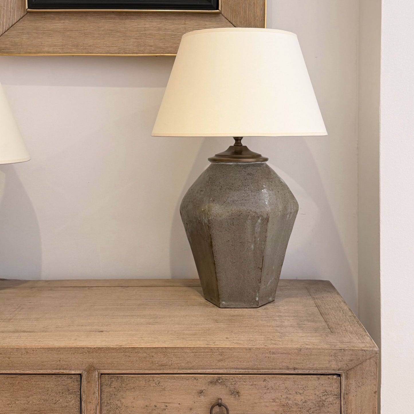 Handmade LIght Gray/Green Stoneware Lamp