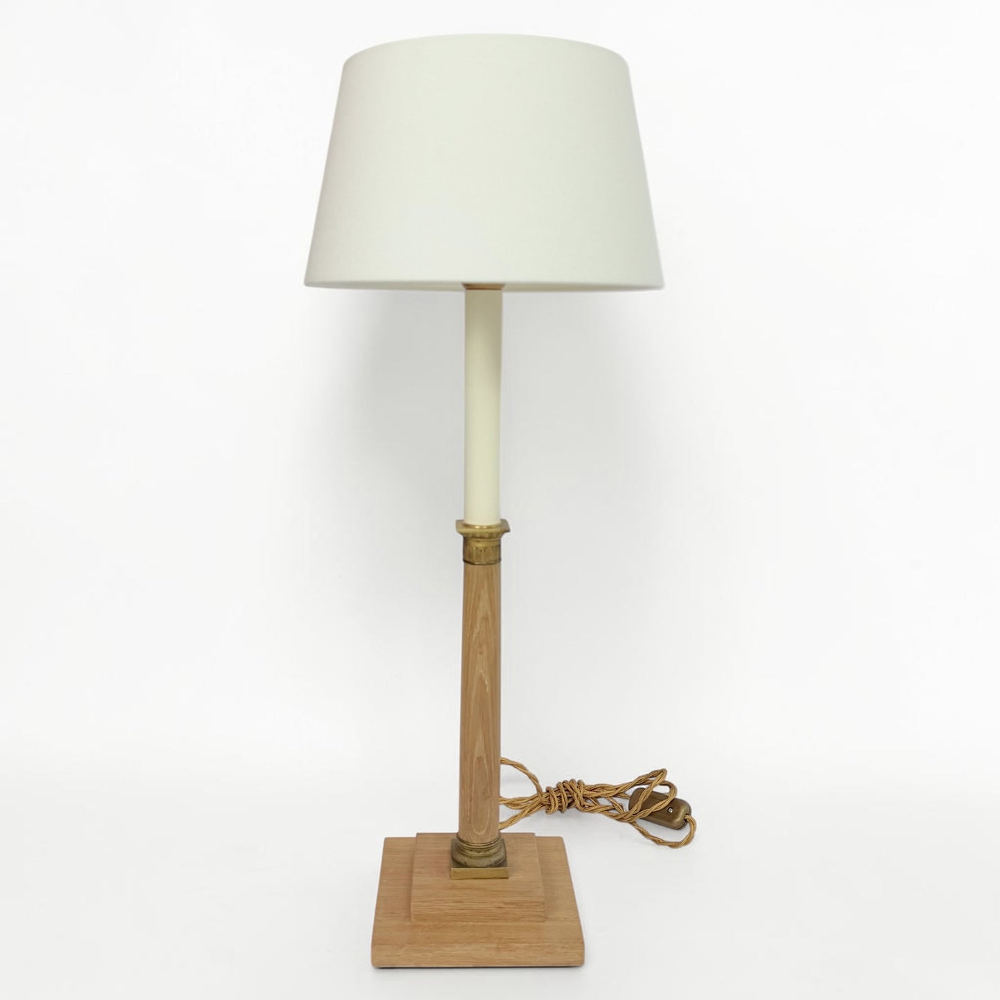 Pair of Oak Candlestick Lamps with Shades
