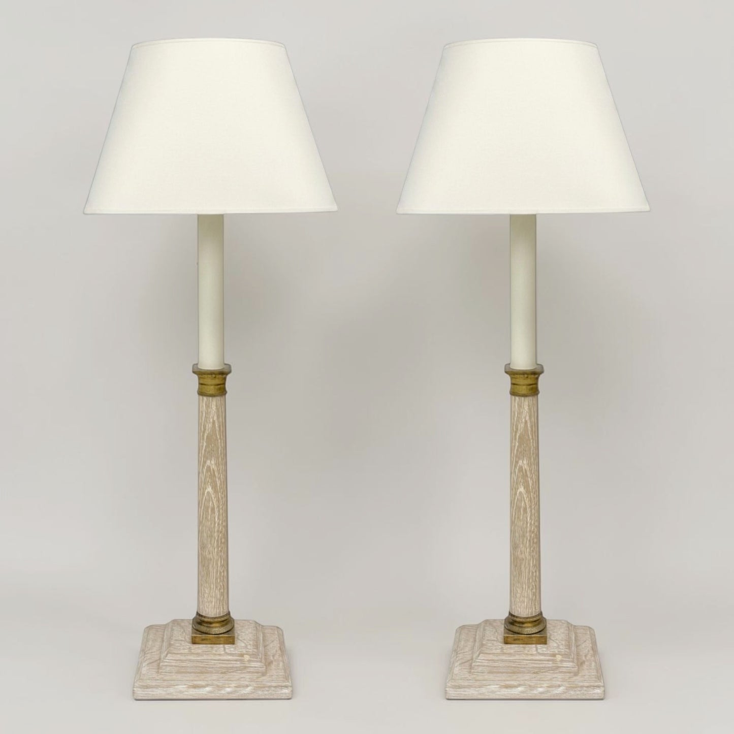 Pair of Cerused Oak Candlestick Lamps