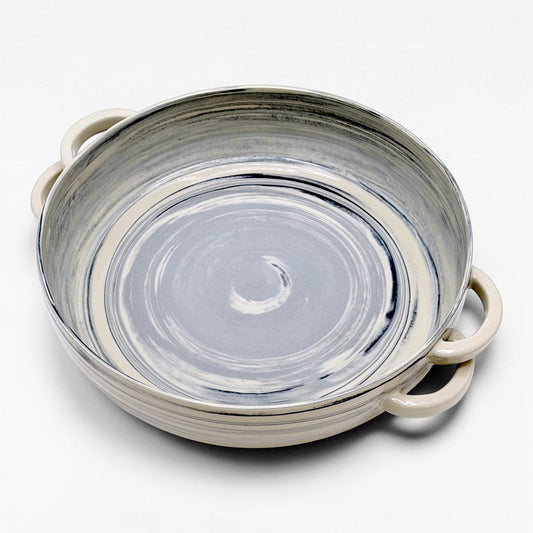 Blue and Beige Double Handled Ceramic Bowl