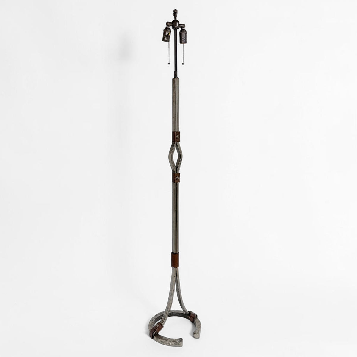 Mid Century Iron and Leather Standing Lamp