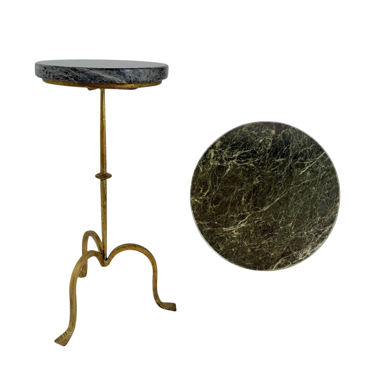 Gilt Iron Tripod Table with Green Marble Top