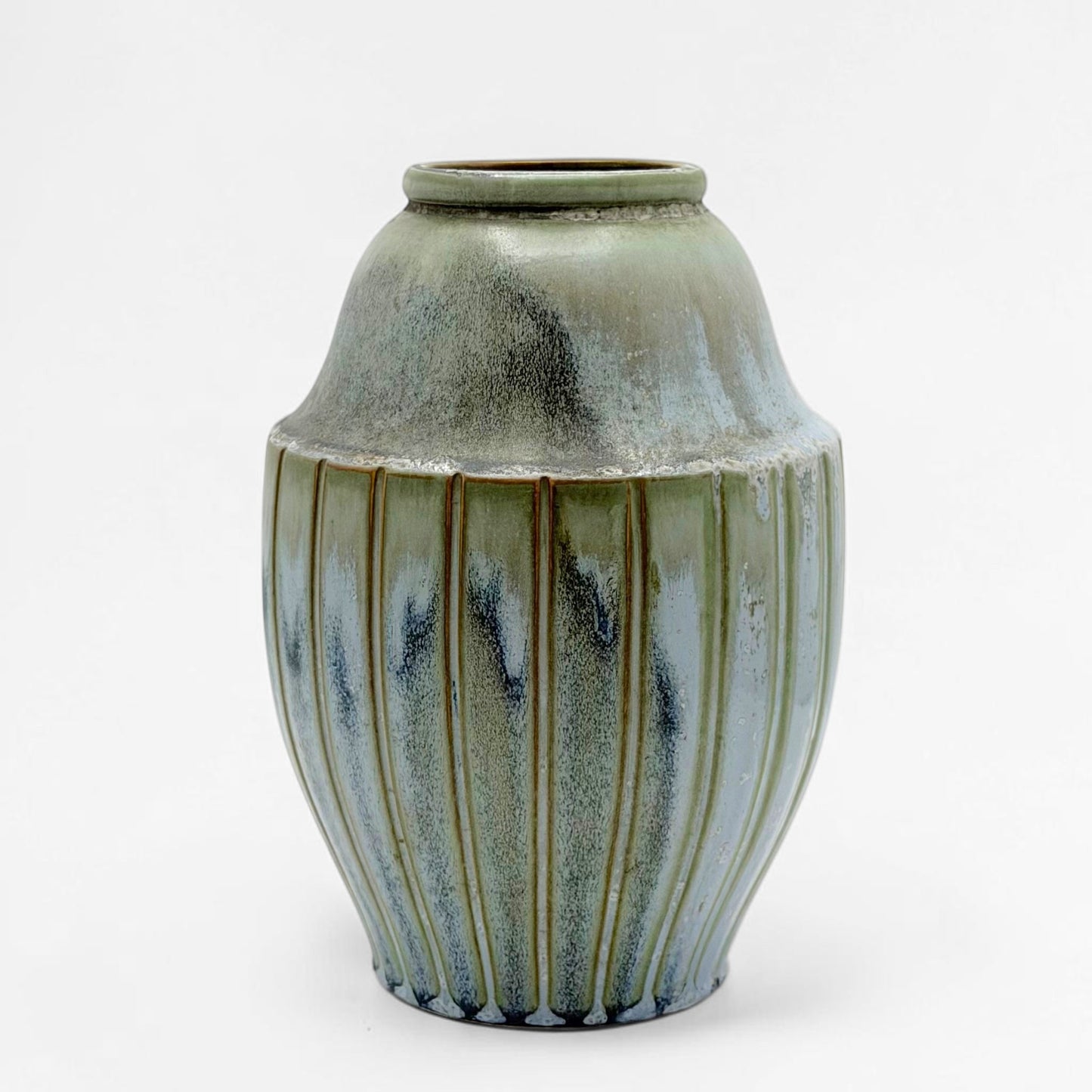Blue and Green Ribbed Ceramic Vase