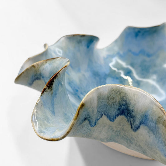 Handmade Blue Glaze Ruffle Bowl, Medium