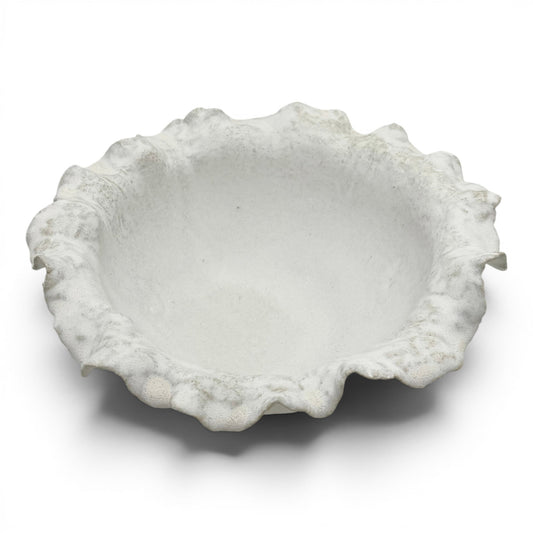White Stoneware Bowl with Ruffled Rim