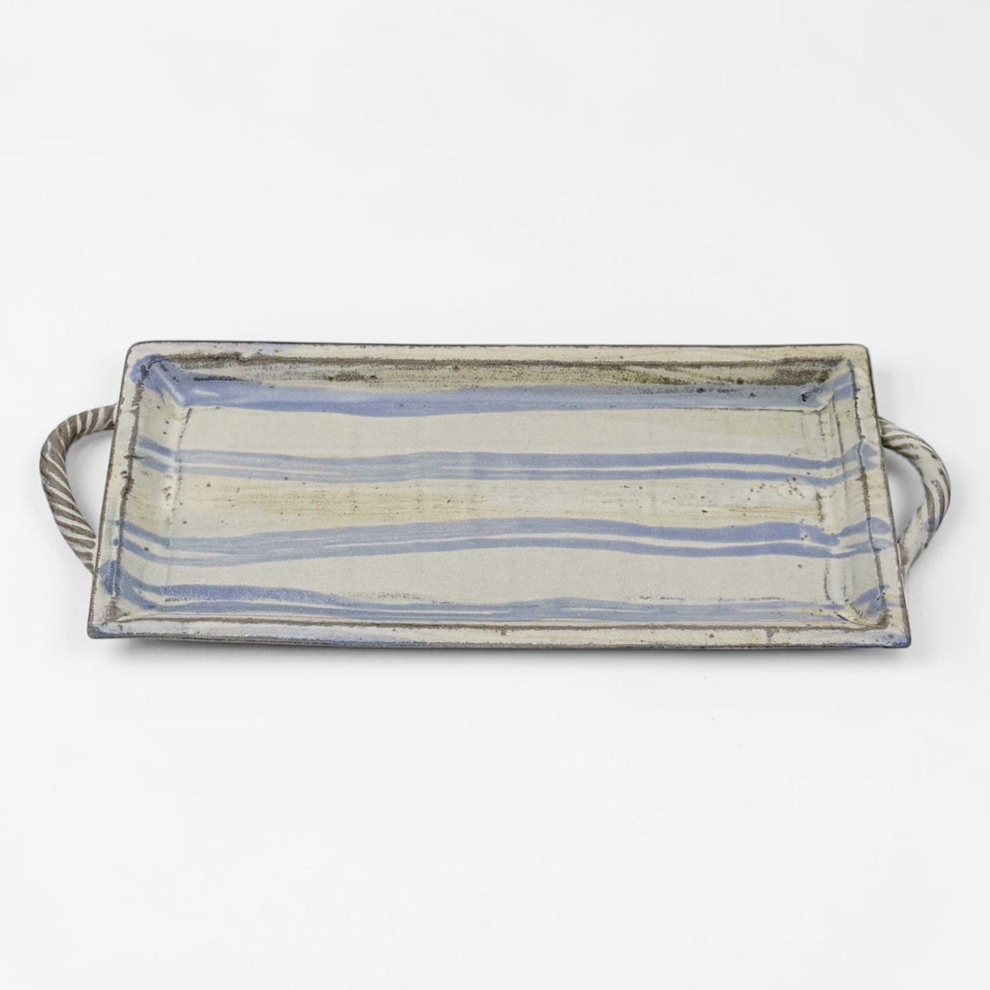 Striped Rectangular Stoneware Tray