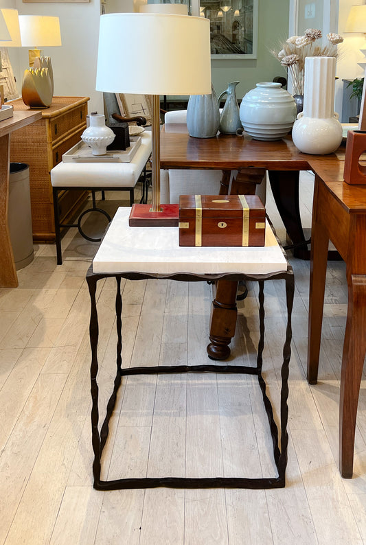 Iron Side Table with Inset Creme Marfil Top