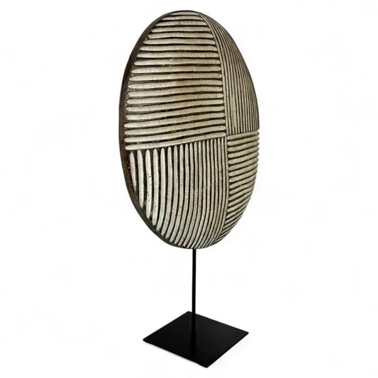 Hand Carved African Wood Shield Mounted on Stand