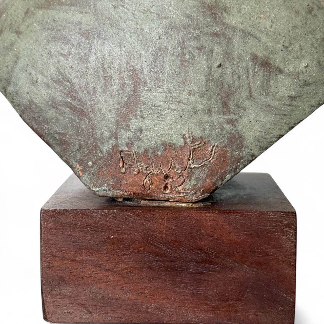 Petite Ceramic Bust on Wood Base
