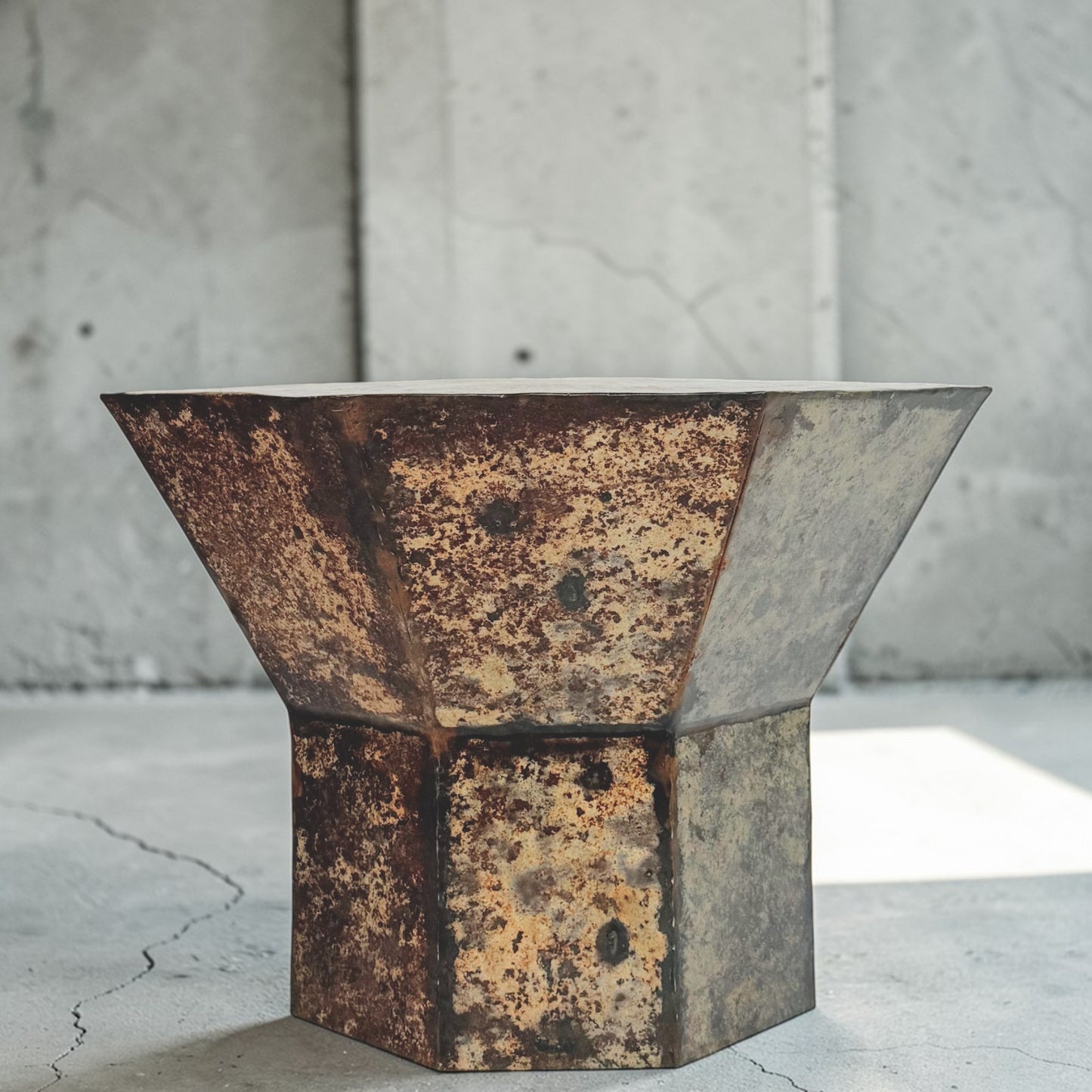 Octagonal Metal Table with Acid Wash Finish