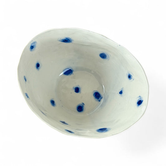 White Porcelain Bowl with Blue Dots