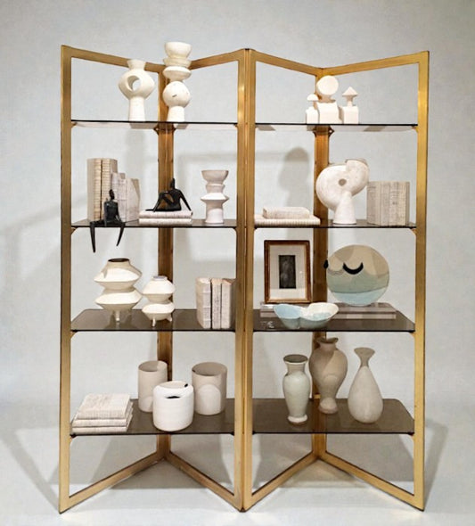 Brass Zig-Zag Etagere with Four Glass Shelves