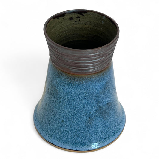 Flared Blue Vase with Charcoal Neck