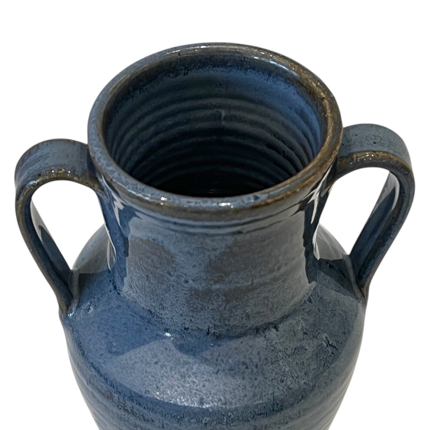 Blue Glazed Double Handle Ceramic Vase