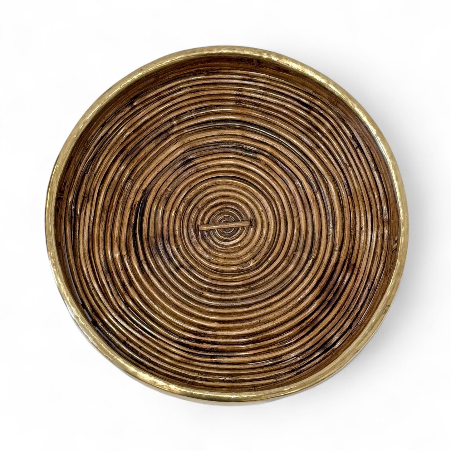Circular Rattan Tray with Brass Trim