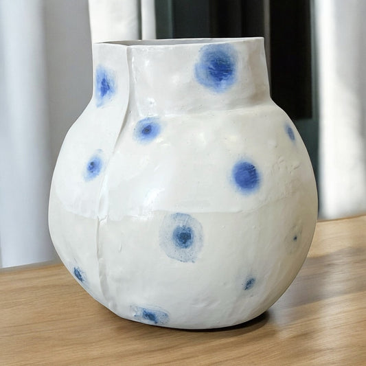 Bulbous Porcelain Vase with Blue Spots