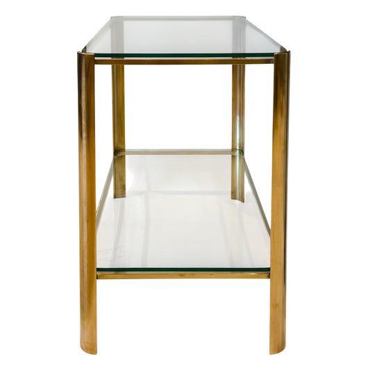 Pair of Guy LeFevre Brass and Glass End Tables