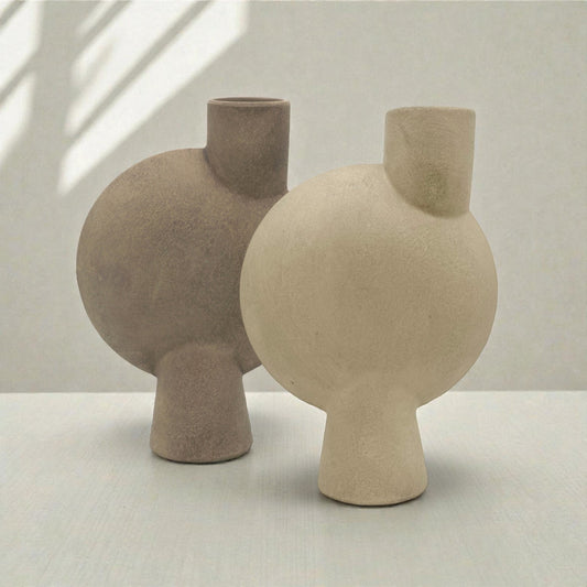 Offset Ceramic Sphere Vase - Taupe
