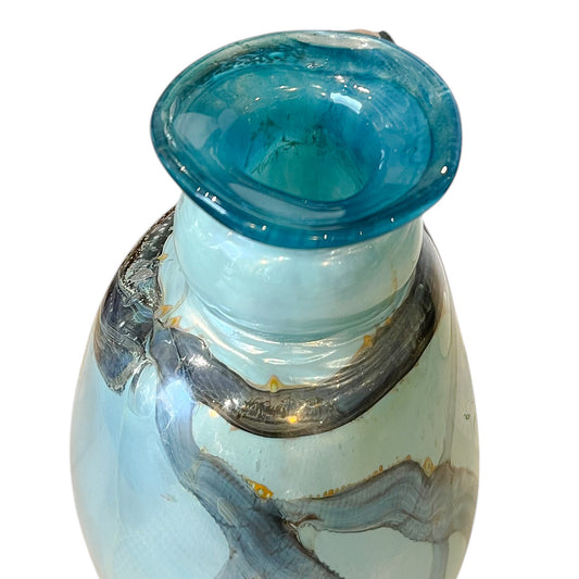 Handmade Blue Iridescent Glass Vase