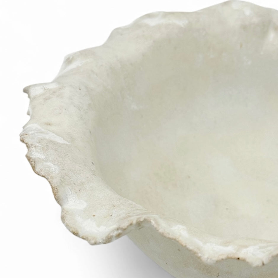 White Stoneware Bowl with Ruffled Rim