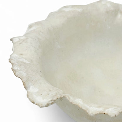 White Stoneware Bowl with Ruffled Rim
