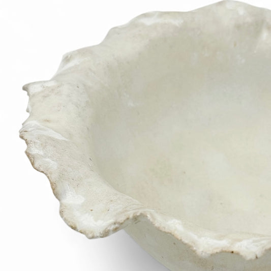 White Stoneware Bowl with Ruffled Rim
