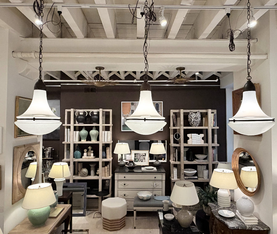 Set of Three Opaline Pendant Lights