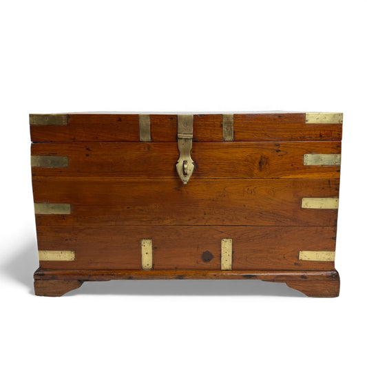 Large Teak and Brass Anglo-Indian Trunk, 19th Century