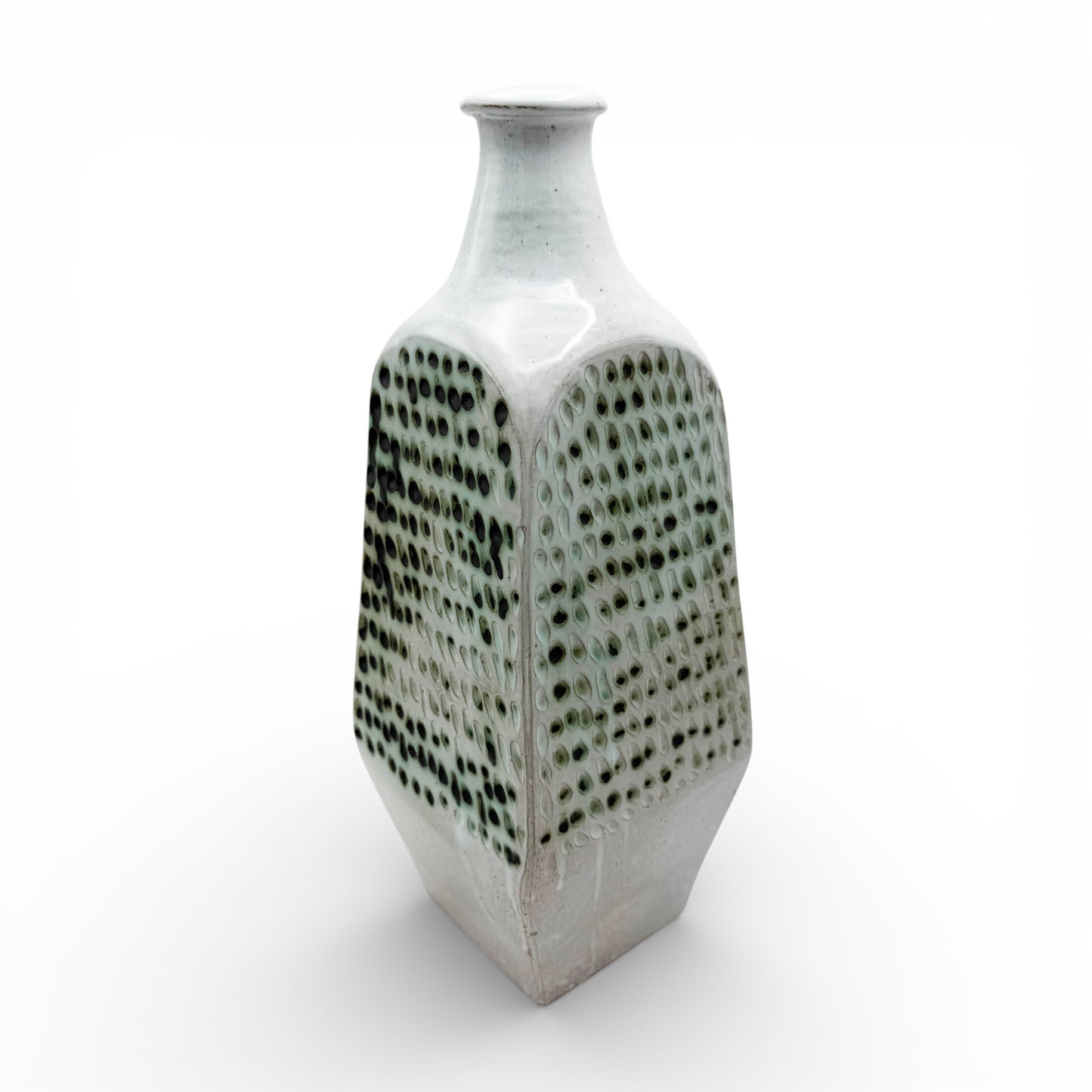 White Glazed and Incised Bottle Vase, 1970s