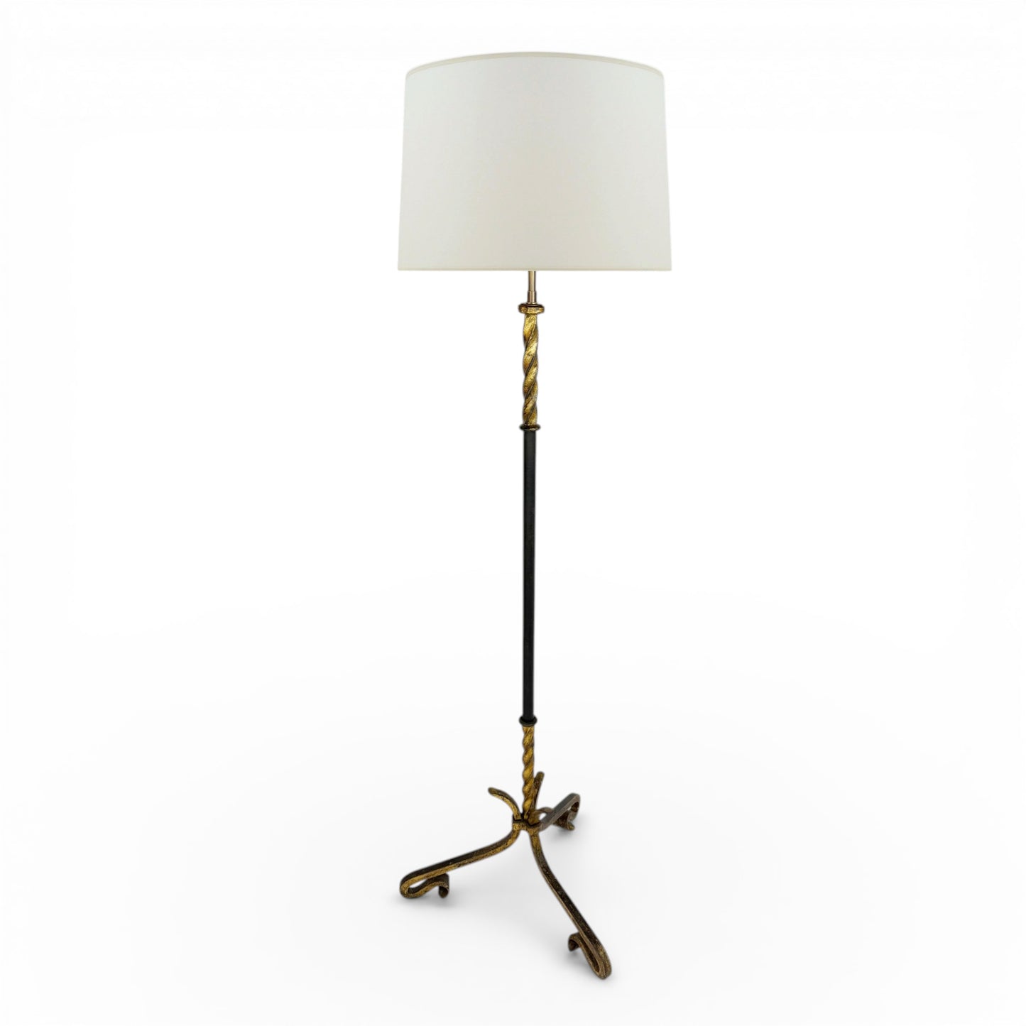 Gilt Iron and Leather Standing Lamp, Spain 1970s