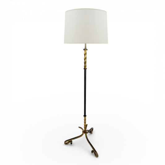 Gilt Iron and Leather Standing Lamp, Spain 1970s