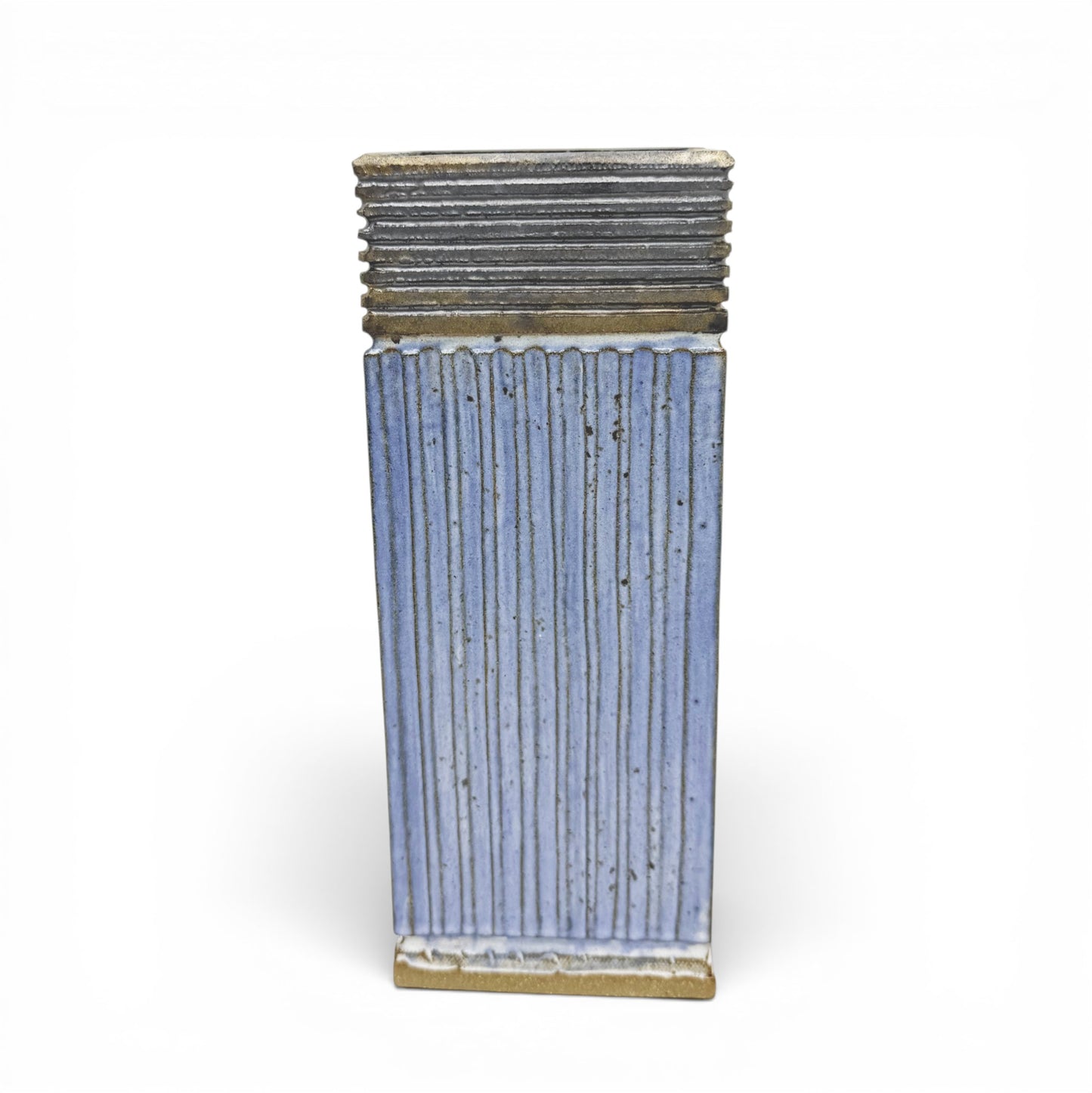 Rectangular Blue Fluted Vase