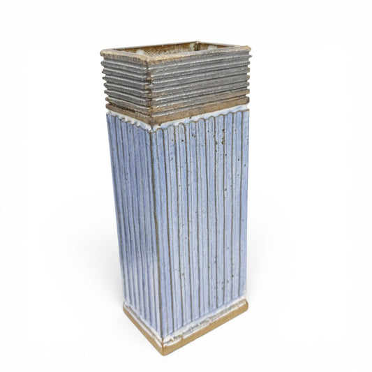 Rectangular Blue Fluted Vase