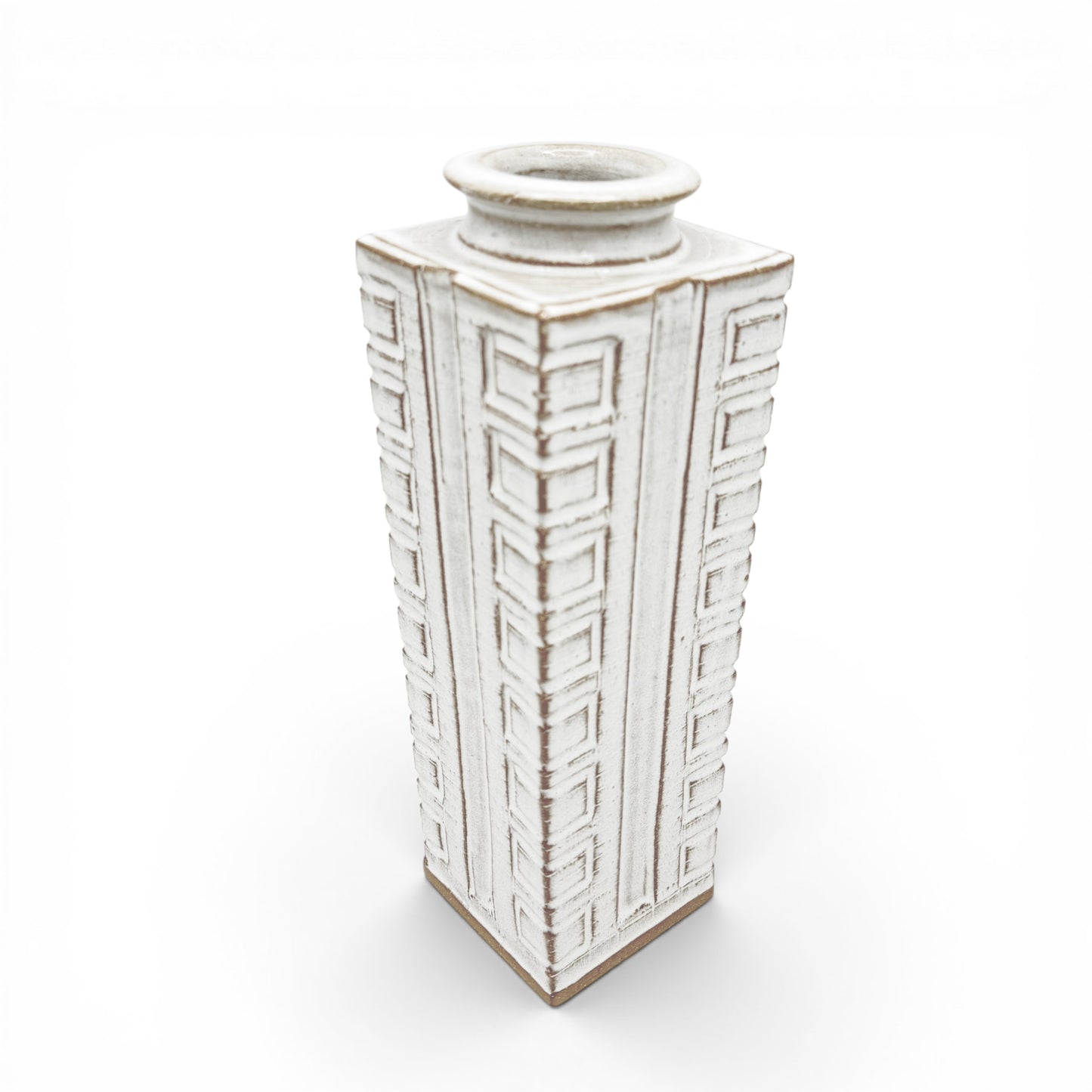 Square, Tapered Brown and White Vase