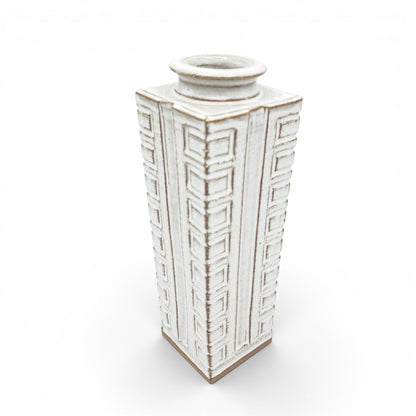 Square, Tapered Brown and White Vase