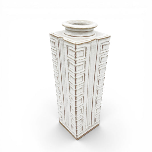 Square, Tapered Brown and White Vase