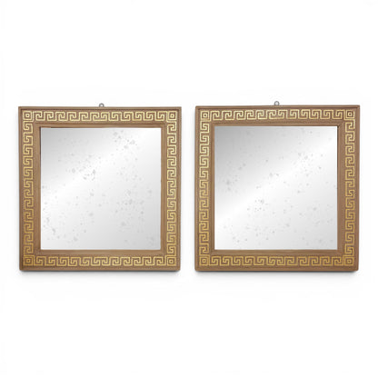 Pair of Square Mirrors with Greek Key Border, circa 1960