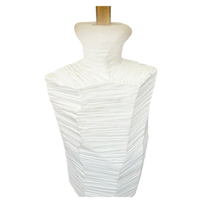 Pair of White Textured Ceramic Table Lamps with Oval Shades