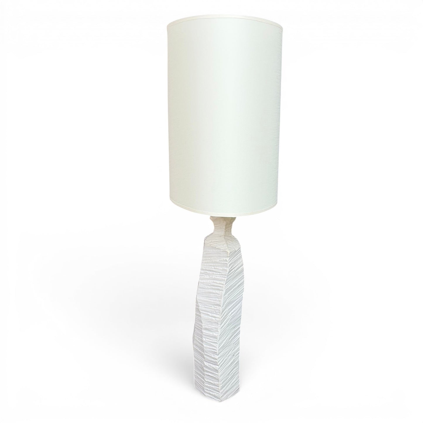 Pair of White Textured Ceramic Table Lamps with Oval Shades