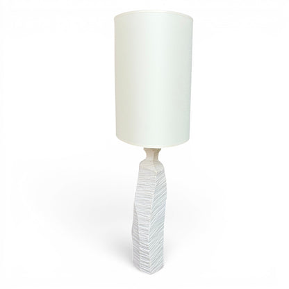 Pair of White Textured Ceramic Table Lamps with Oval Shades