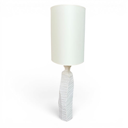 Pair of White Textured Ceramic Table Lamps with Oval Shades