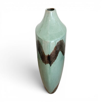 Light Green Ceramic Vase with Brown Decoration