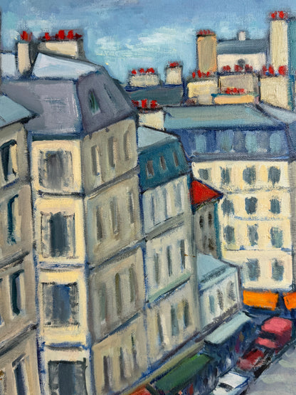 Vintage Scenic Oil Painting of Rue de Montmartre