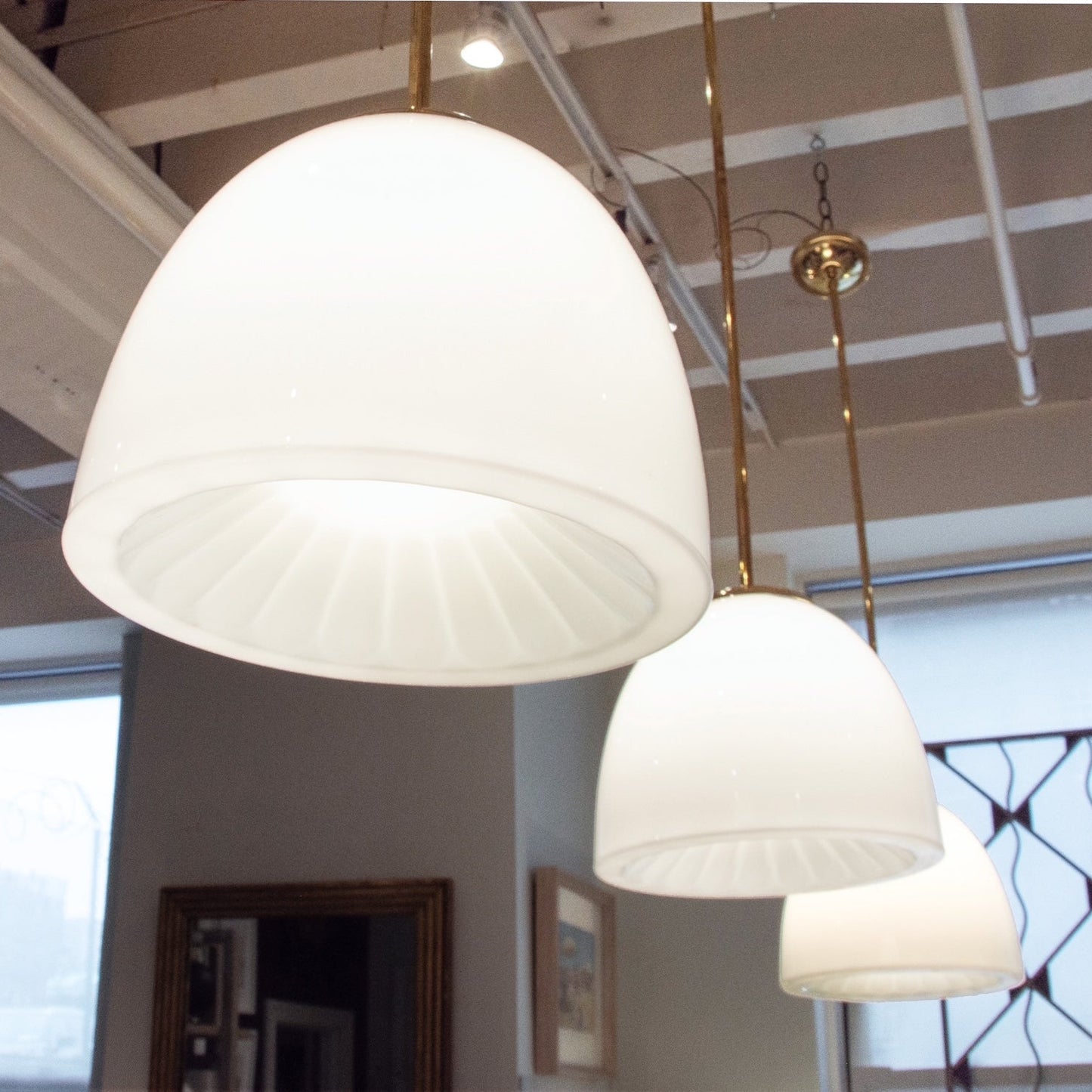 Set of Three Opaline Pendant Lights