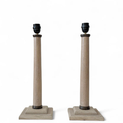 Pair of Bleached Oak Column Lamps