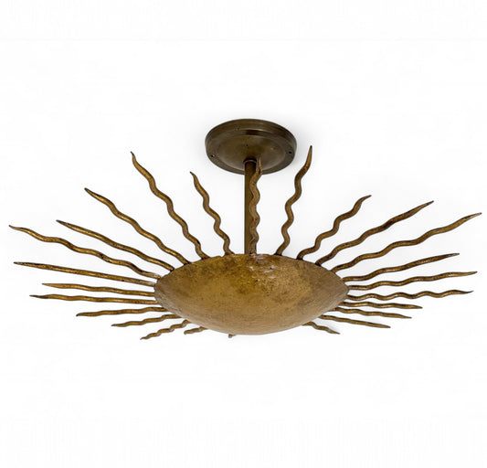 Gilt Iron Sunburst Light Fixture