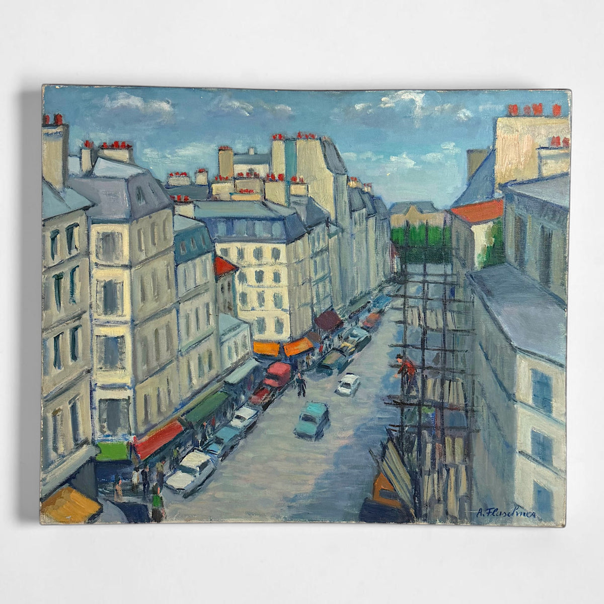 Vintage Scenic Oil Painting of Rue de Montmartre